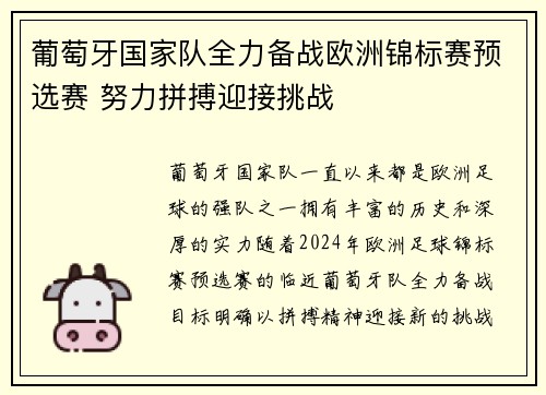 葡萄牙国家队全力备战欧洲锦标赛预选赛 努力拼搏迎接挑战