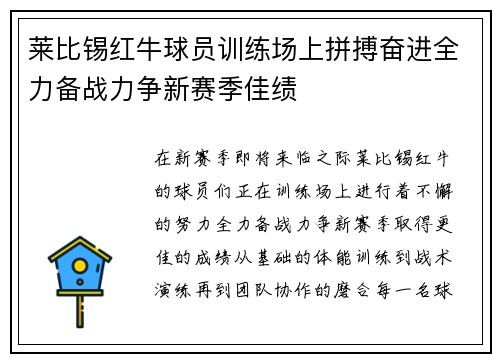 莱比锡红牛球员训练场上拼搏奋进全力备战力争新赛季佳绩