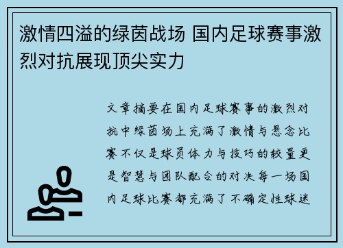 激情四溢的绿茵战场 国内足球赛事激烈对抗展现顶尖实力